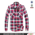 2016 lady's long sleeve brushed cotton check shirts with two chest pockets